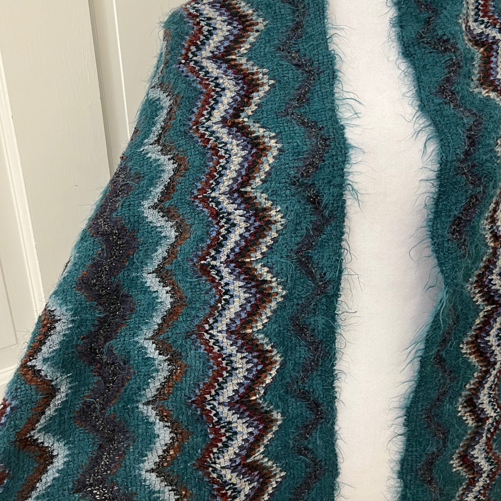 Missoni Sciarpe Teal Zigzag Pattern Long Fuzzy Sc… - image 1